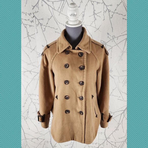 Teenie Weenie Beige Wool Blend Double Breasted Short Peacoat Preppy - Picture 1 of 5